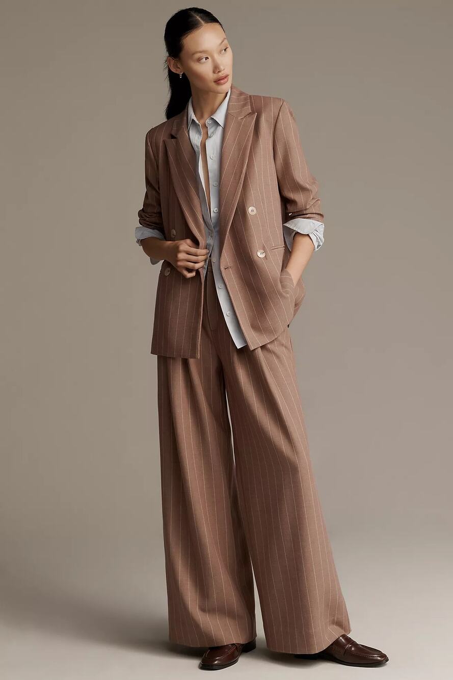 Anthropologie Maeve Avery Pinstriped Elastic-Waist Tailored Trousers